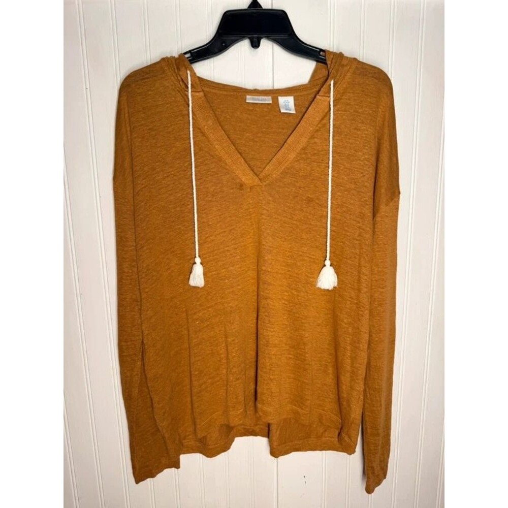 Sigrid Olsen Shirt Women's M Linen long sleeve burnt orange Fall natural boho